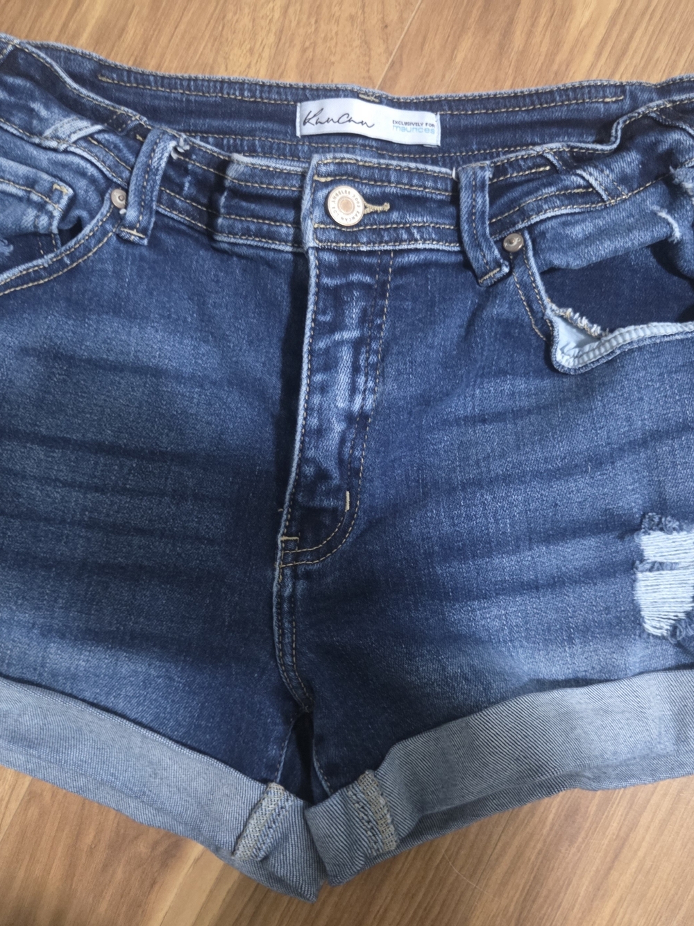 KanCan Dark Blue Rolled Hem Jean Shorts